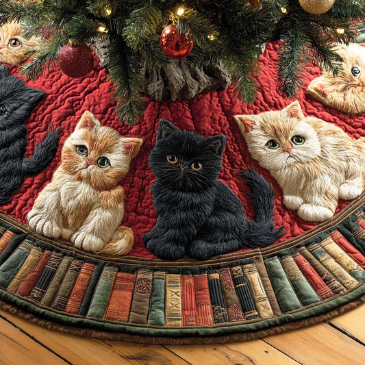 Cozy Reading Cat Christmas Quilted Tree Skirt NCU0NTD848