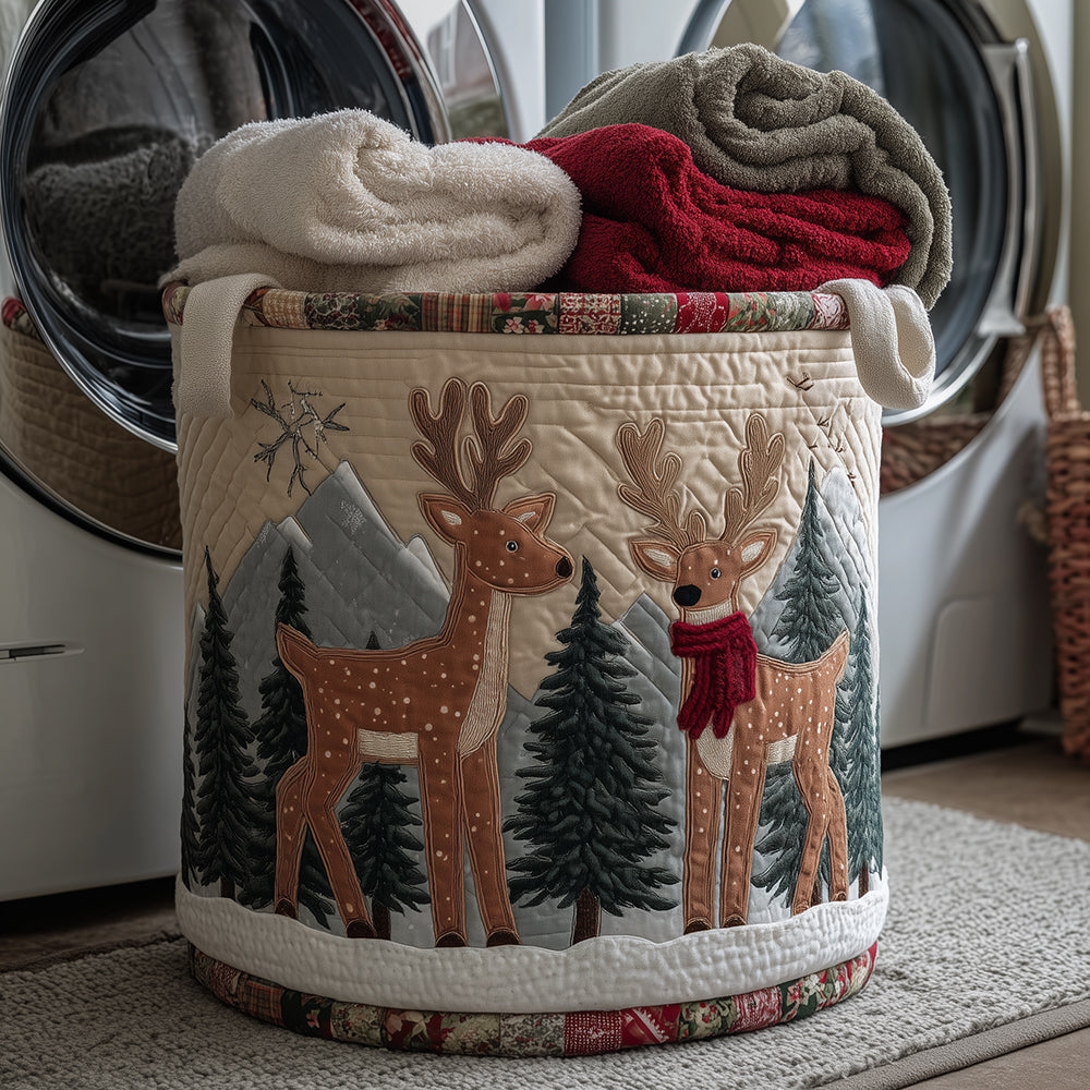 Cozy Reindeer Quilted Laundry Basket NCU0TH3287