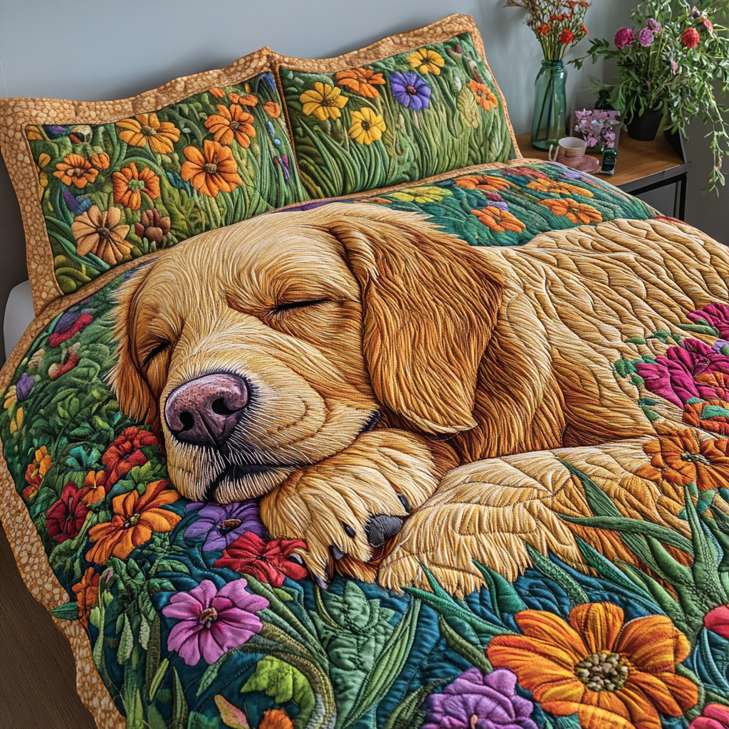 Cozy Retriever 3-Piece Quilted Bedding Set NCU0NVH833