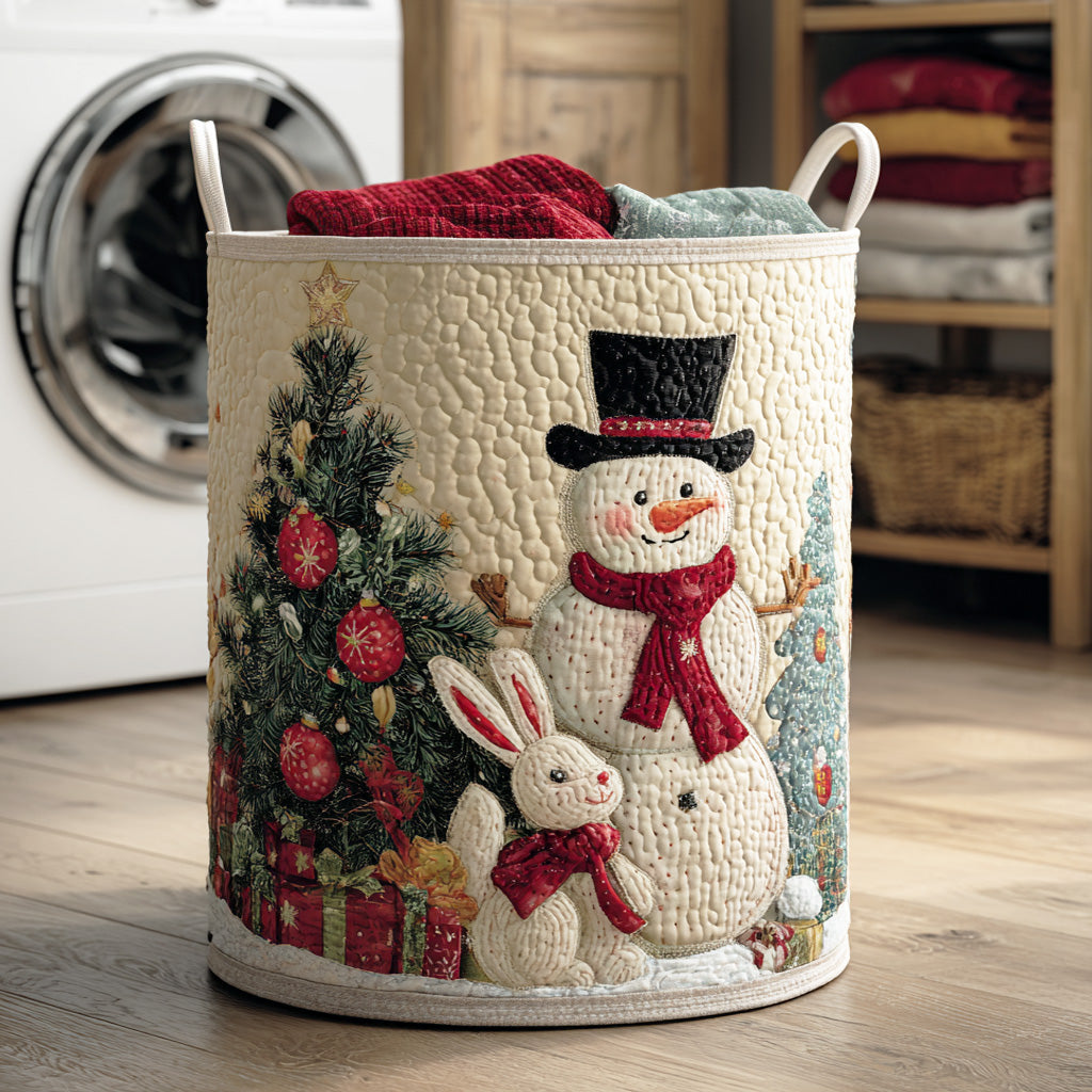 Cozy Snowman Scene Quilted Laundry Basket NCU0NTD1091