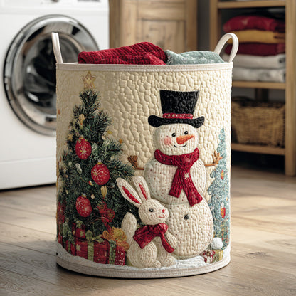 Cozy Snowman Scene Quilted Laundry Basket NCU0NTD1091