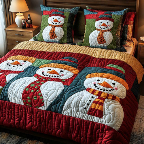 Cozy Snowmen 3-Piece Quilted Bedding Set NCU0DQQ016