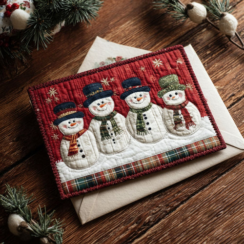 Cozy Snowmen Quilted Fabric Postcard NCU0PTT2288