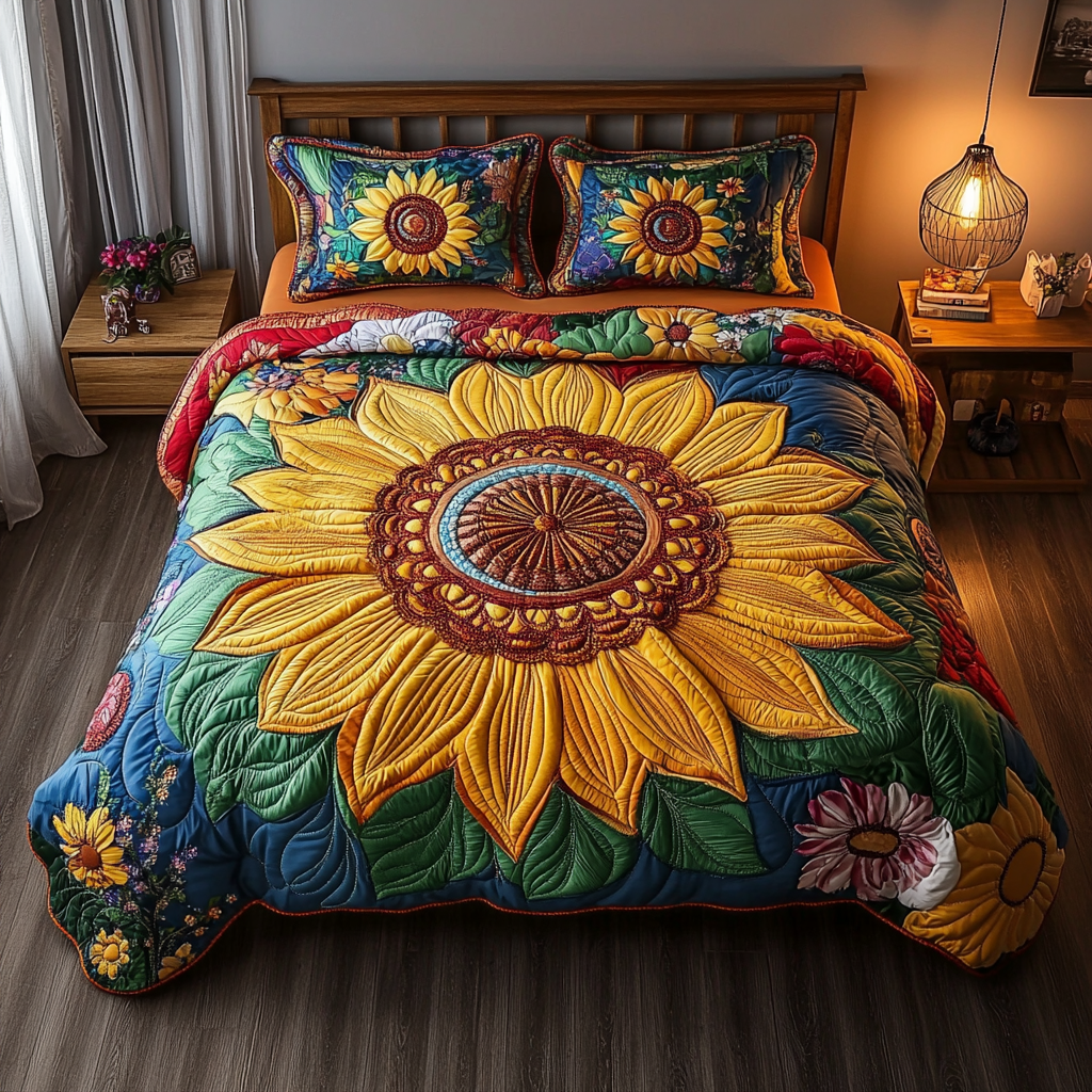 Cozy Sunflower Haven 3-Piece Quilted Bedding Set NCU0PVL018