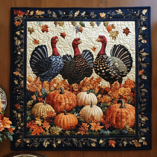Cozy Turkey Gathering Quilted Table Topper NCU0NNT1011
