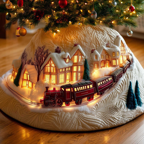 Cozy Village Christmas Train Christmas Quilted Tree Skirt NCU0HTT061