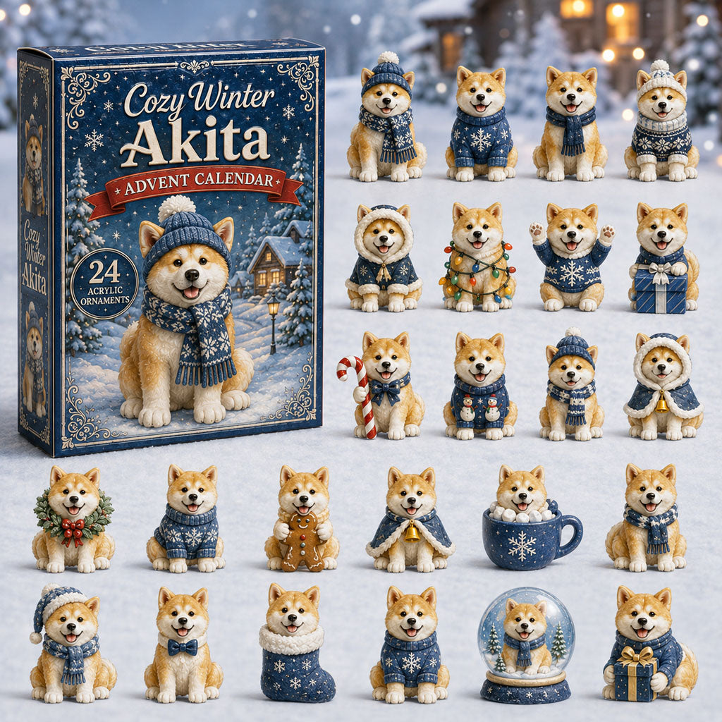 CHRISMAST KICKOFF 40% OFF - Cozy Winter Akita Advent Calendar 2026 - 24-Day Festive Countdown, Acrylic Charms Blind Box - Gift For Akita Lovers AC0NT169
