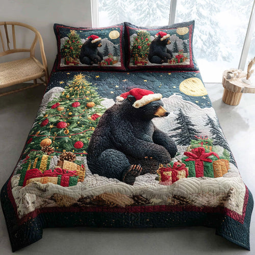 Cozy Winter Bear 3-Piece Quilted Bedding Set NCU0NTD878