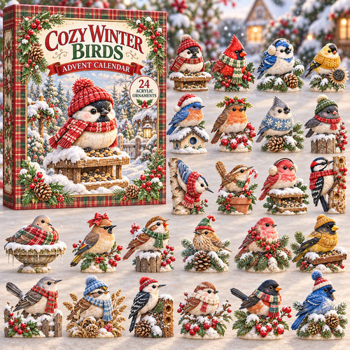 CHRISTMAS KICKOFF 40% OFF - Cozy Winter Birds Advent Calendar 2026 - 24-Day Festive Countdown, Acrylic Charms Blind Box - Gift For Family and Friends AC0TD062