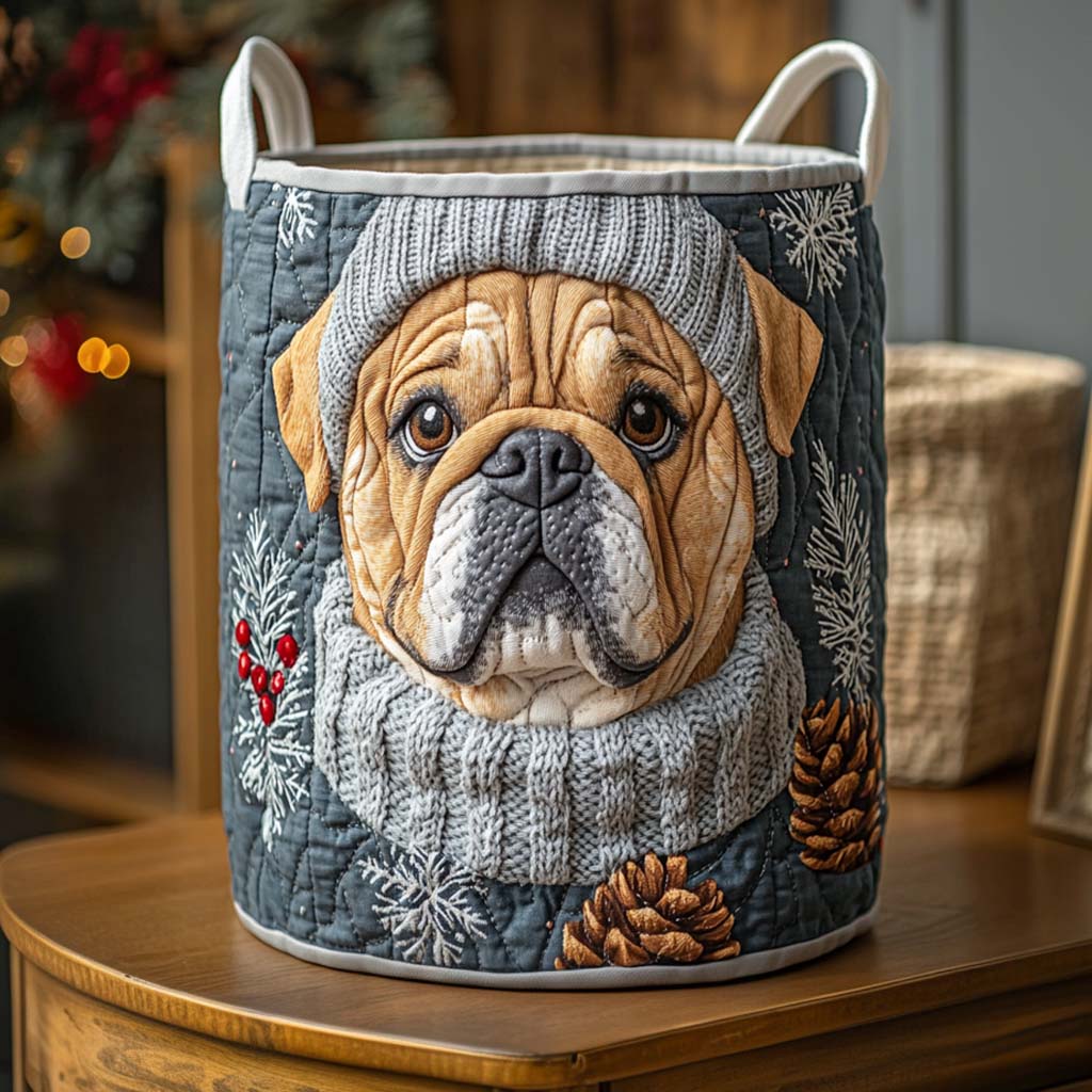 Cozy Winter Bulldog Quilted Laundry Basket NCU0NXD547
