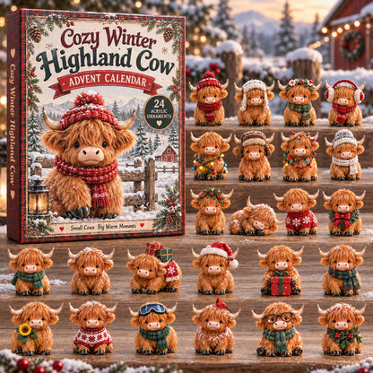 CHRISTMAS KICKOFF 40% OFF - Cozy Winter Highland Cow Advent Calendar 2026 - 24-Day Festive Countdown, Acrylic Charms Blind Box - Gift For Highland Cow Lovers AC0NT357