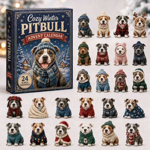 CHRISTMAS KICKOFF 40% OFF - Cozy Winter Pitbull Advent Calendar 2026 - 24-Day Festive Countdown, Acrylic Charms Blind Box - Gift For Pitbull Lovers AC0NT226
