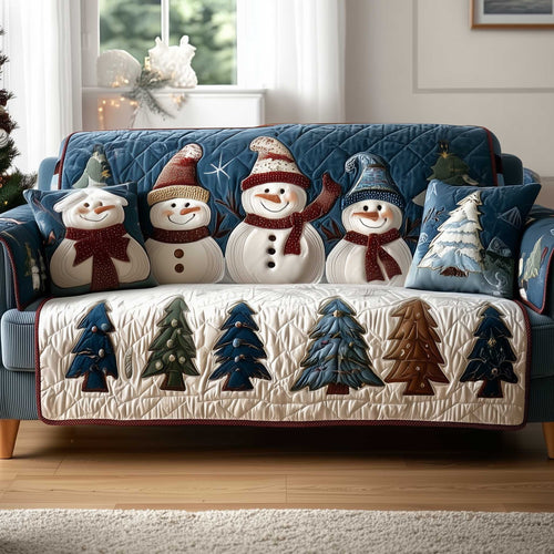 Cozy Woodland Snowman Quilted Sofa Cover NCU0HTT138