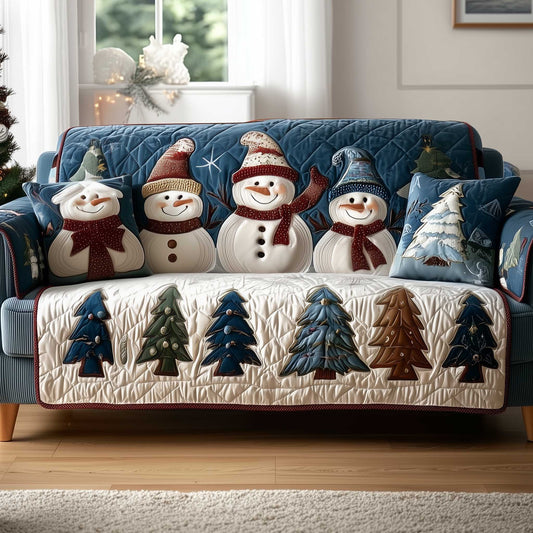 Cozy Woodland Snowman Quilted Sofa Cover NCU0HTT138