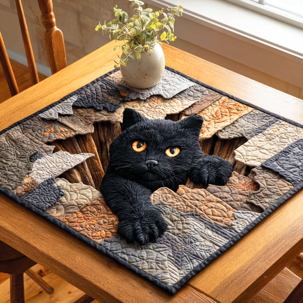 Cracked Ground Cat Quilted Table Topper NCU0NTD466