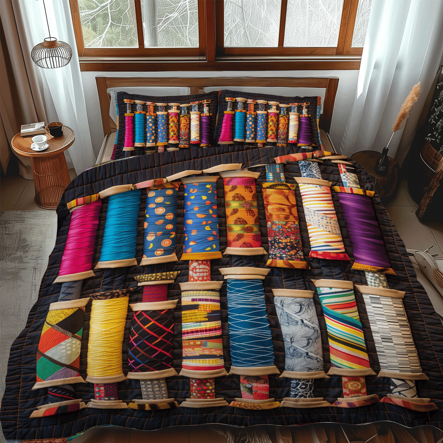Crafty Spools 3-Piece Quilted Bedding Set NCU0TH1298