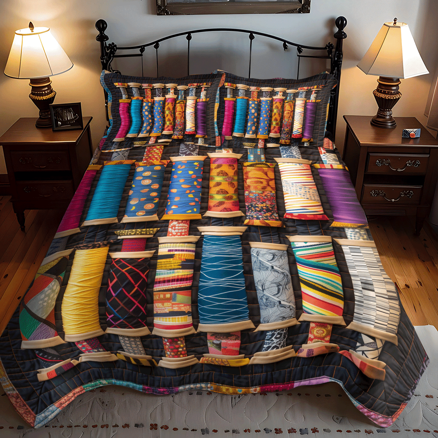 Crafty Spools 3-Piece Quilted Bedding Set NCU0TH1298