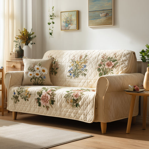 Cream Garden Classic Quilted Sofa Cover NCU0LDH742