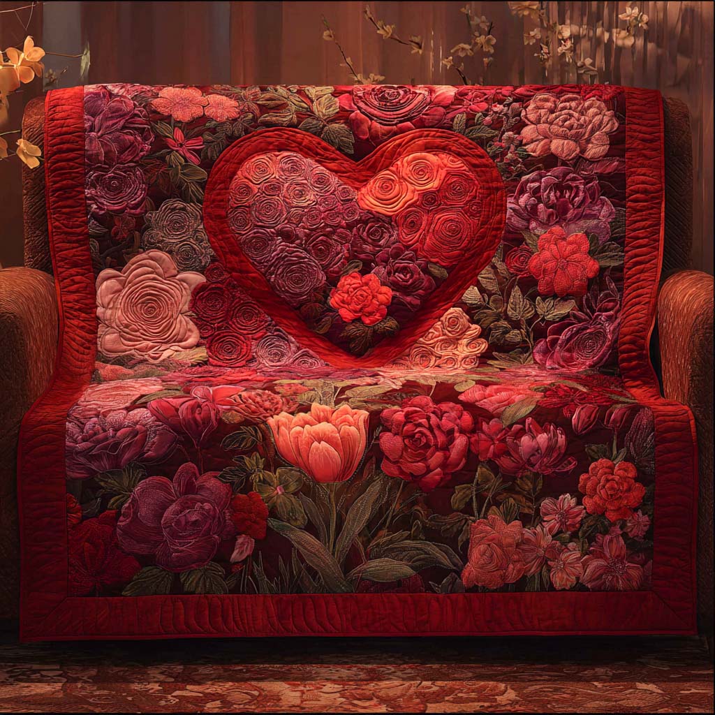 Crimson Bloom Quilted Blanket NCU0NXD1267