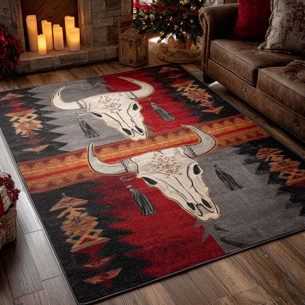 Crimson Canyon Longhorn Area Rug NCU0NXD1209