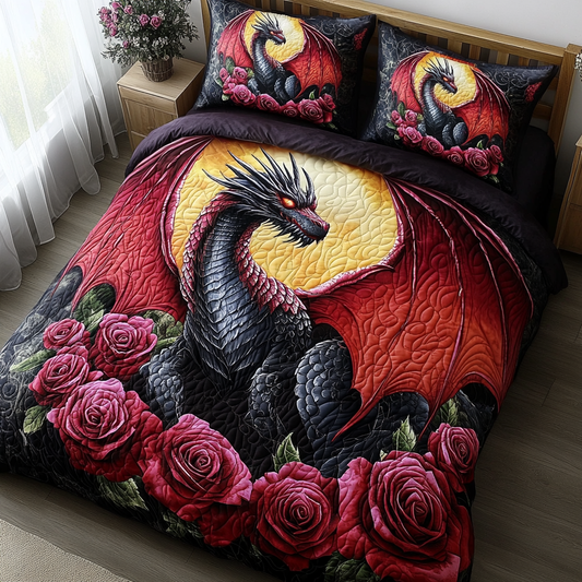 Crimson Flame Dragon 3-Piece Quilted Bedding Set NCU0PVL328
