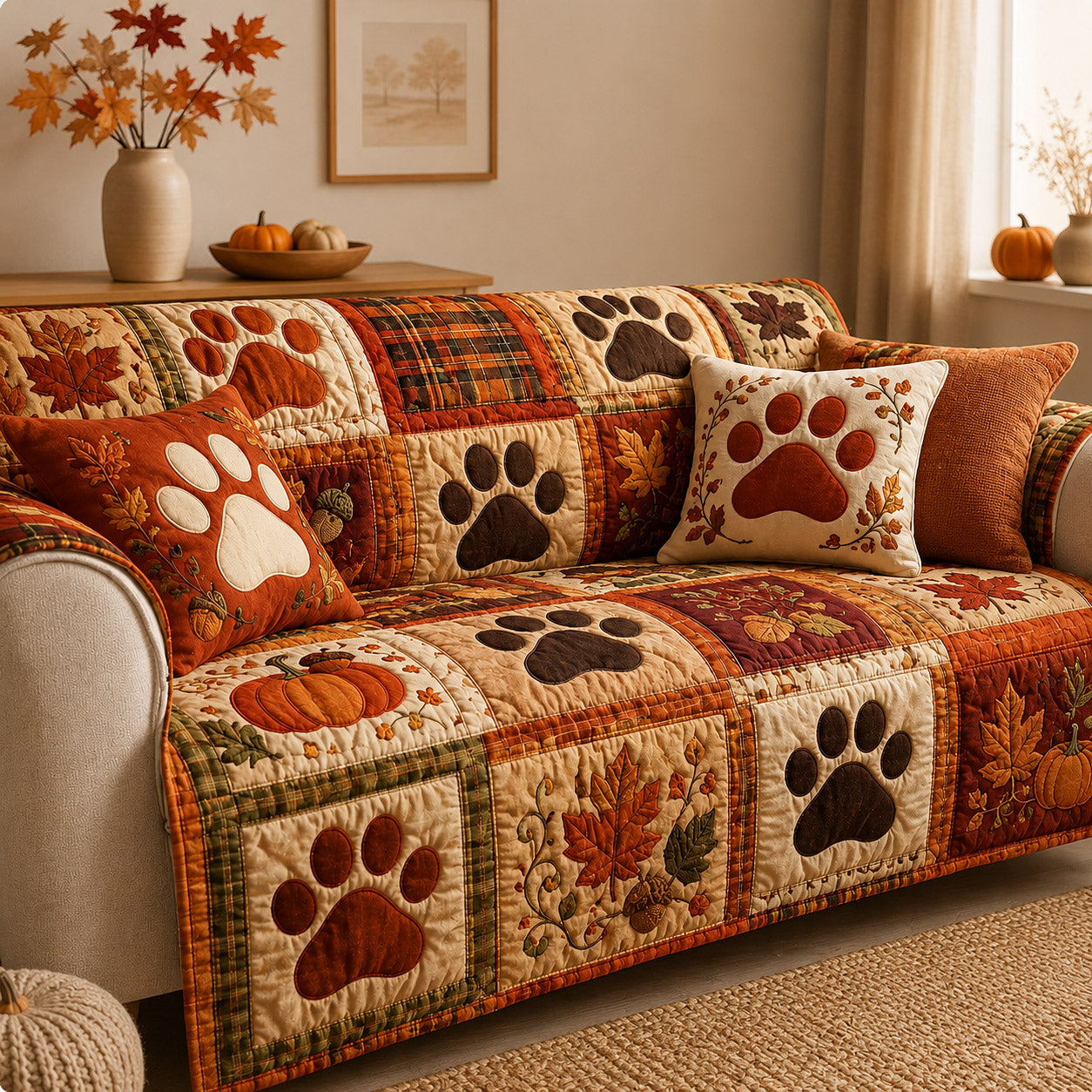 Crimson Leaf Wanderlust Quilted Sofa Cover NCU0HNH1205