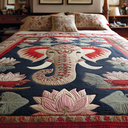 Crimson Lotus Elephant 3-Piece Quilted Bedding Set NCU0LDH716