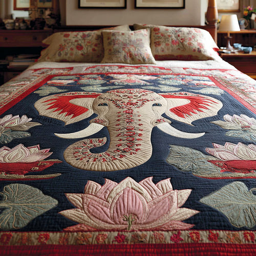 Crimson Lotus Elephant 3-Piece Quilted Bedding Set NCU0LDH716