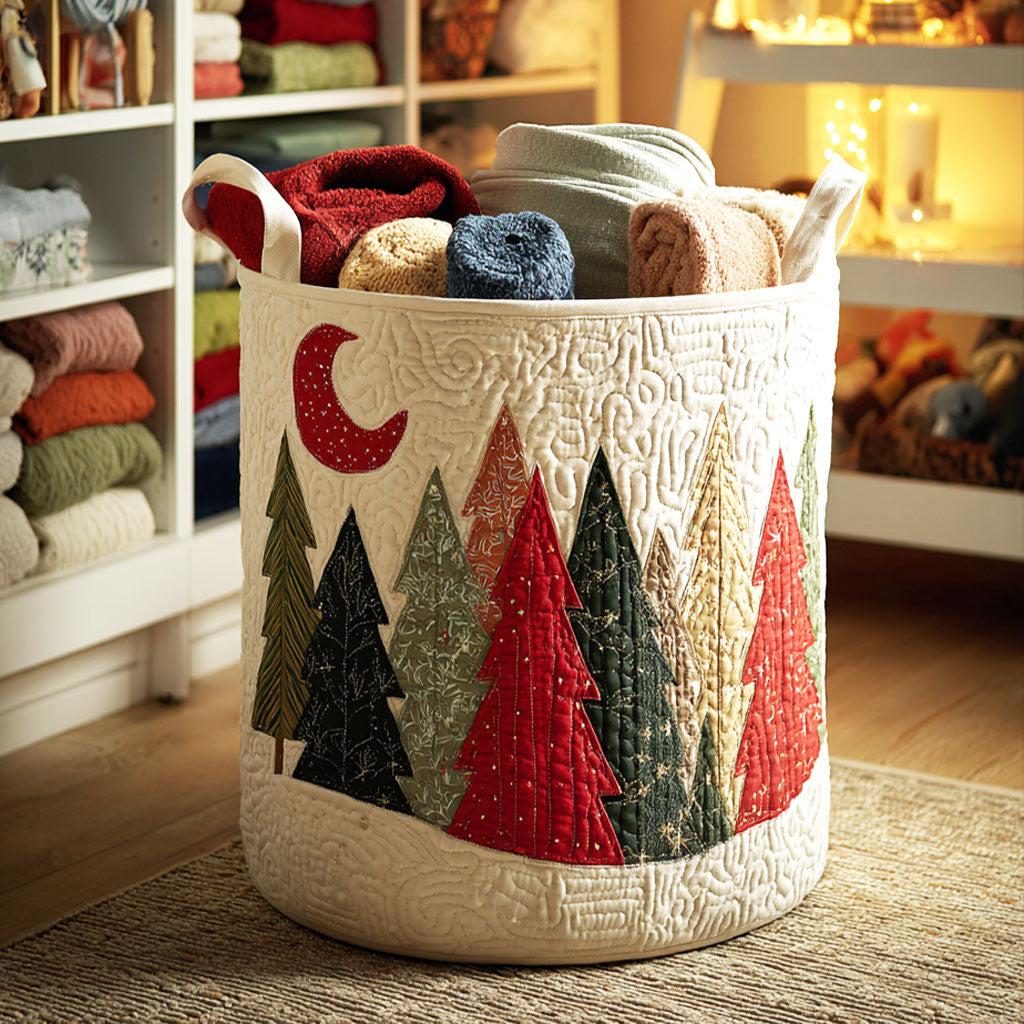 Crimson Moon Pines Quilted Laundry Basket NCU0NTV122
