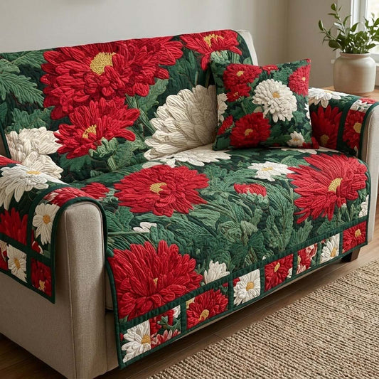 Crimson Mum Garden Quilted Sofa Cover NCU0DQQ0470