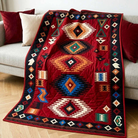 Crimson Navajo Quilted Blanket NCU0NXD1756