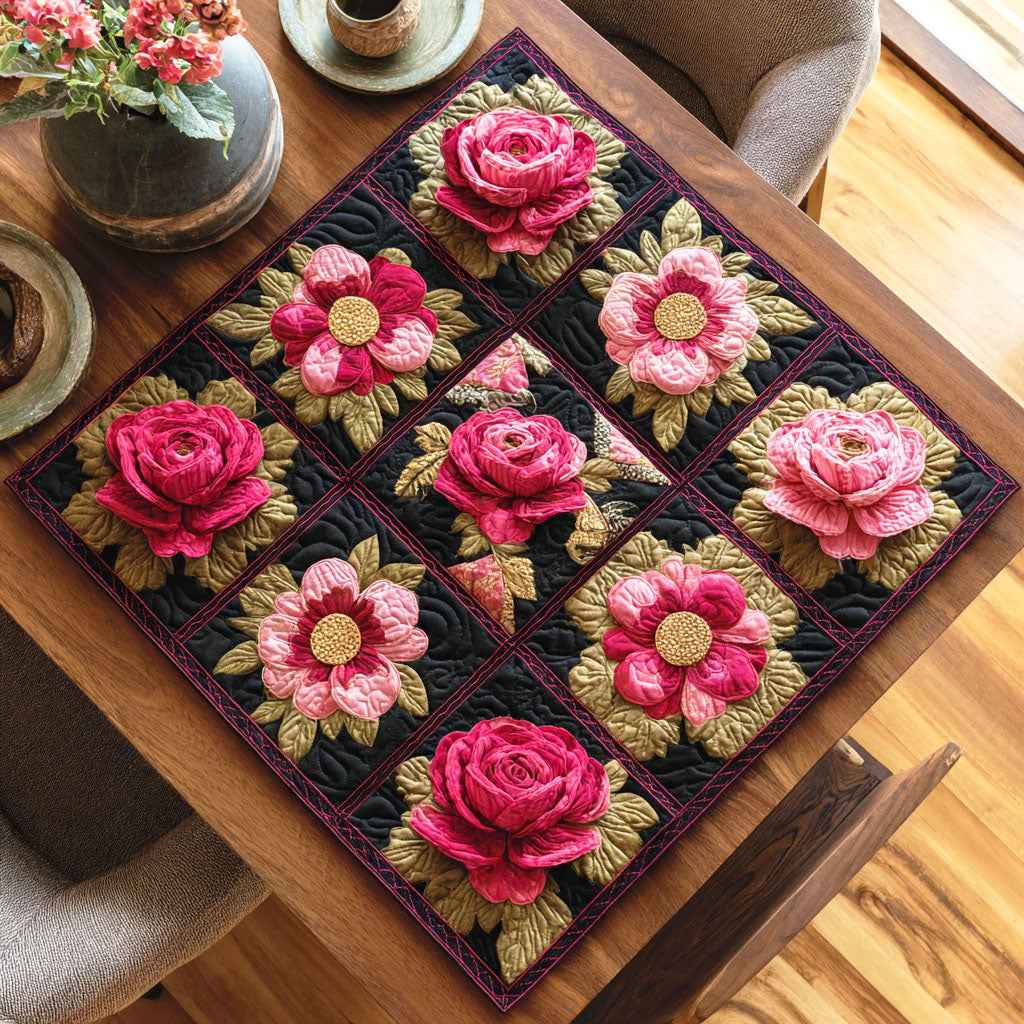 Crimson Petal Shine Quilted Table Topper NCU0NTD454