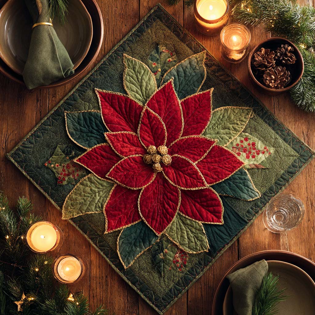Crimson Poinsettia Quilted Table Topper NCU0NXD129