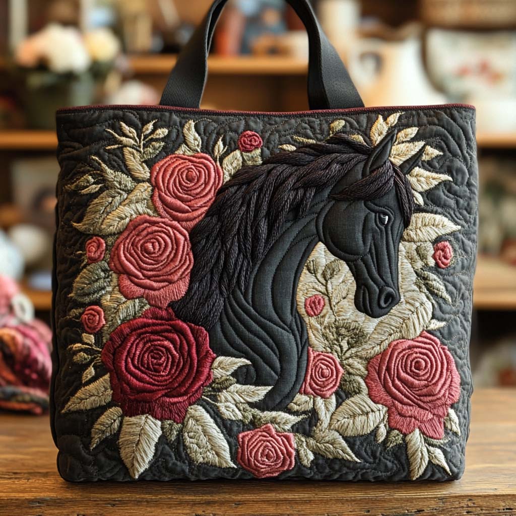 Crimson Rose Stallion Quilted Tote Bag NCU0NXD793