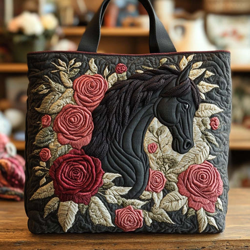 Crimson Rose Stallion Quilted Tote Bag NCU0NXD793