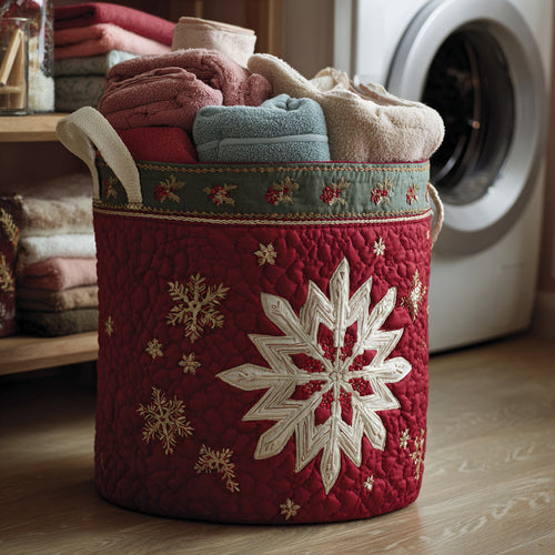 Crimson Snowflake Petals Quilted Laundry Basket NCU0HNH196