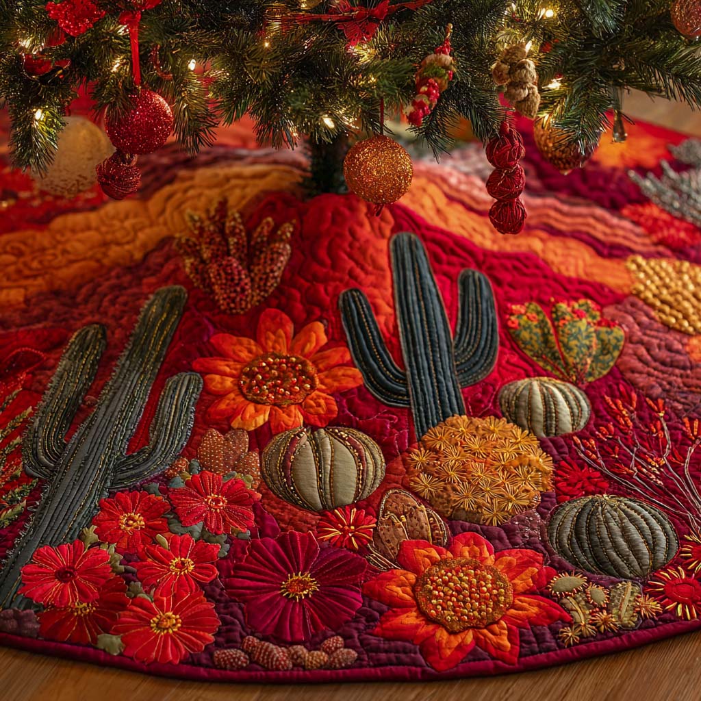 Crimson Sunset Cactus Quilted Tree Skirt NCU0NXD1097