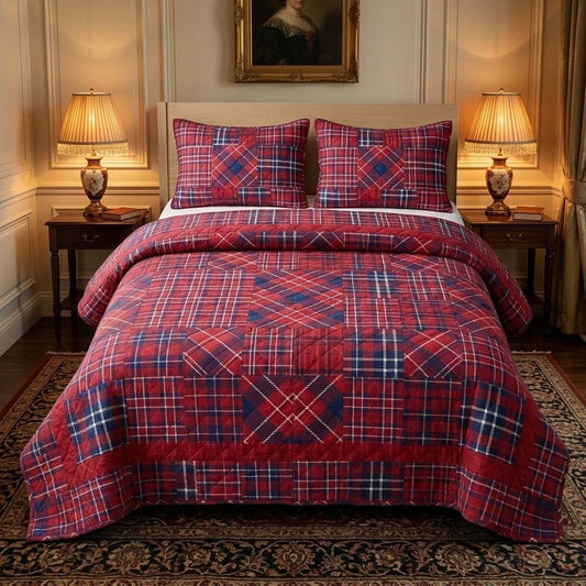 Crimson Tartan 3-Piece Quilted Bedding Set NCU0DQQ0615