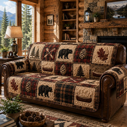 Crimson Timber Bear Quilted Sofa Cover NCU0PVL1055