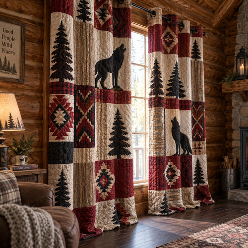 Crimson Timber Wolf Quilted Curtains NCU0PVL1141