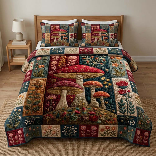 Crimson Toadstool 3-Piece Quilted Bedding Set NCU0DQQ0683