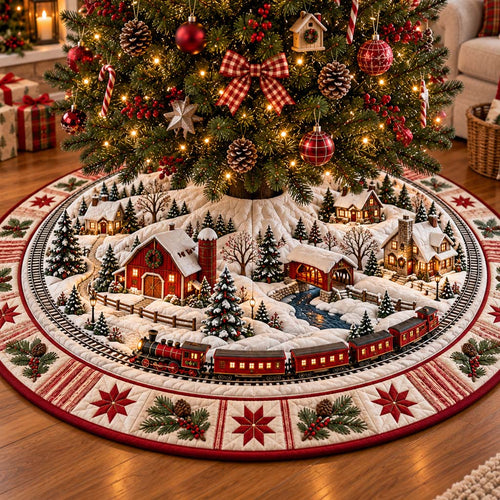 Crimson Village Christmas Quilted Tree Skirt NCU0HNH1272
