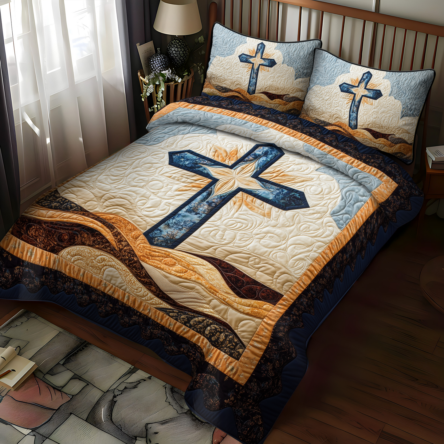 Cross of Hope 3-Piece Quilted Bedding Set NCU0DK1912
