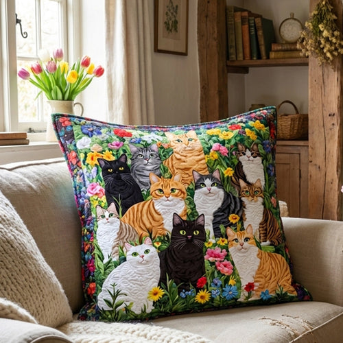 Curious Cats Gathering Quilted Pillow Case NCU0PT1878