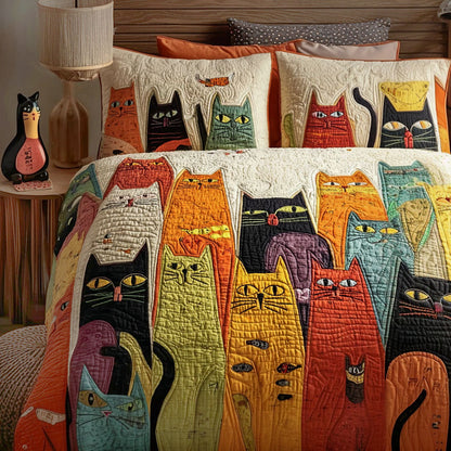 Curious Whiskers 3-Piece Quilted Bedding Set NCU0PTT1419