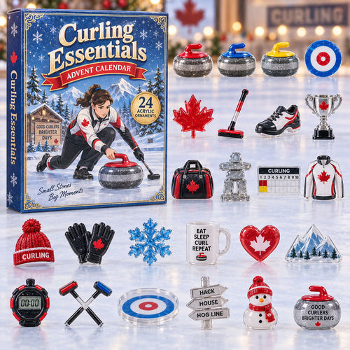 CHRISTMAS KICKOFF 40% OFF - Curling Essentials Advent Calendar 2026 - 24-Day Festive Countdown, Acrylic Charms Blind Box - Gift For Curling Lovers AC0NT303