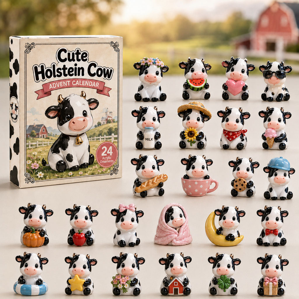 CHRISMAST KICKOFF 40% OFF - Cute Holstein Cow Advent Calendar 2026 - 24-Day Festive Countdown, Acrylic Charms Blind Box - Gift For Cow Lovers AC0HA161
