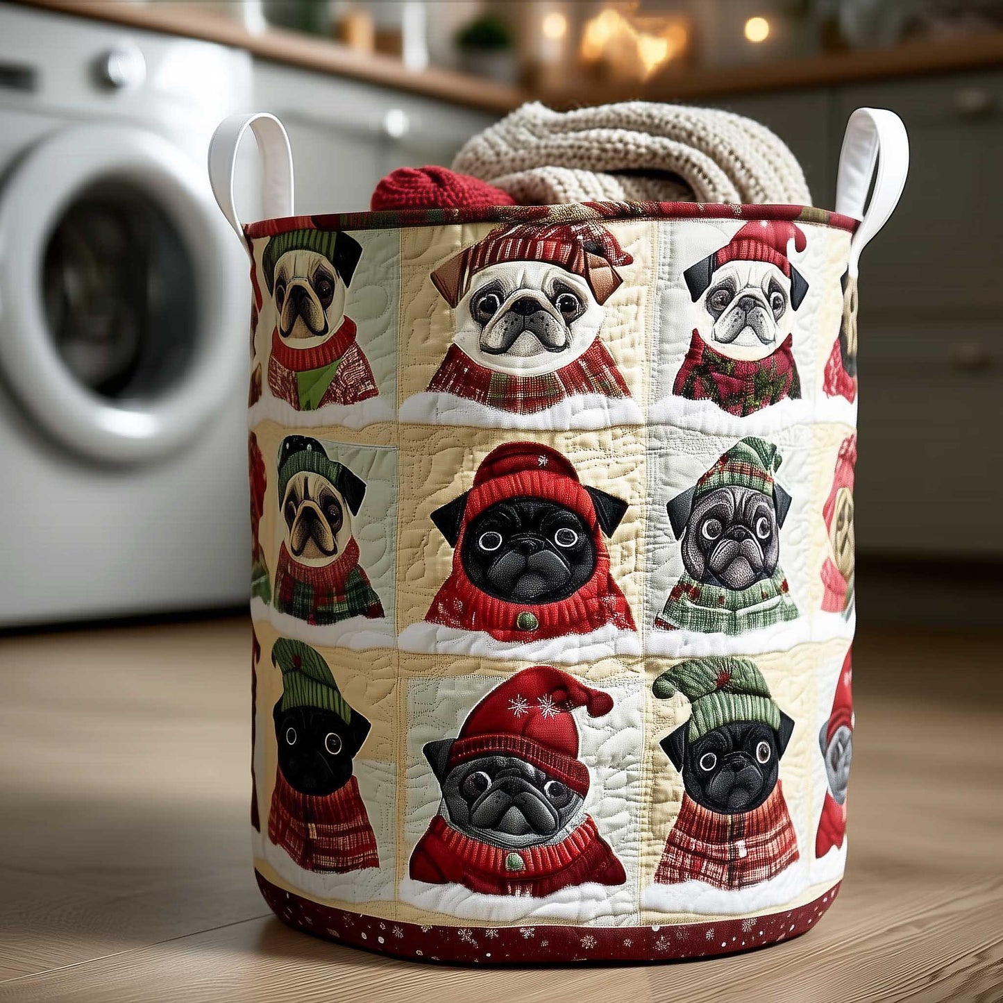 Cute Pug Patchwork Quilted Laundry Basket NCU0HTT153