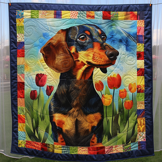 Dachshund Meadow Quilted Blanket NCU0TH092