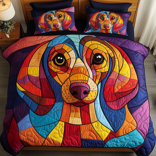 Dachshund Adventure 3-Piece Quilted Bedding Set NCU0DDK434